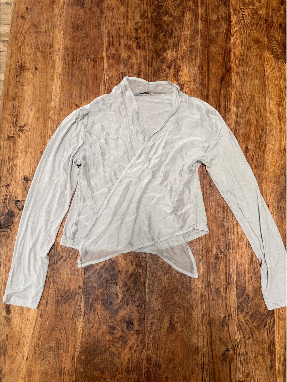 Light Gray Long Sleeve Sheer Silk Overlay Wrap Top Made in Italy size Small